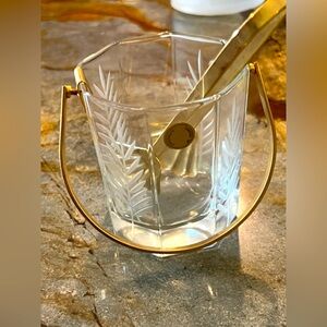 Vintage Ice Bucket with Tongs Miniature Approx. 4” Tall Fern Leaf 🍃 Design